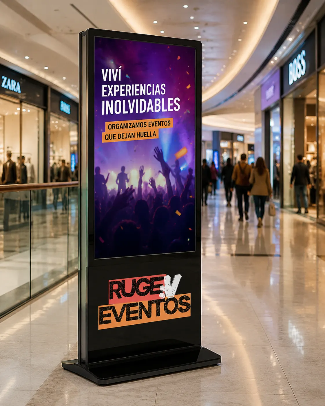 Tótem digital publicitario instalado en centro comercial